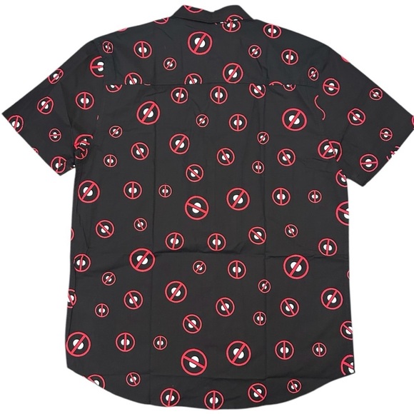 Marvel Deadpool Icon Symbol Button Shirt Short Sleeve All Over Print Black NWT - Picture 3 of 6